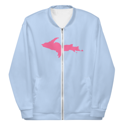 Michigan Upper Peninsula Bomber Jacket (w/ Large Pink UP Outline) | Light Blue