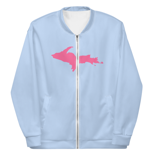 Michigan Upper Peninsula Bomber Jacket (w/ Large Pink UP Outline) | Light Blue