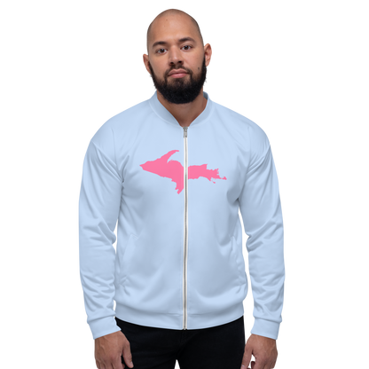 Michigan Upper Peninsula Bomber Jacket (w/ Large Pink UP Outline) | Light Blue