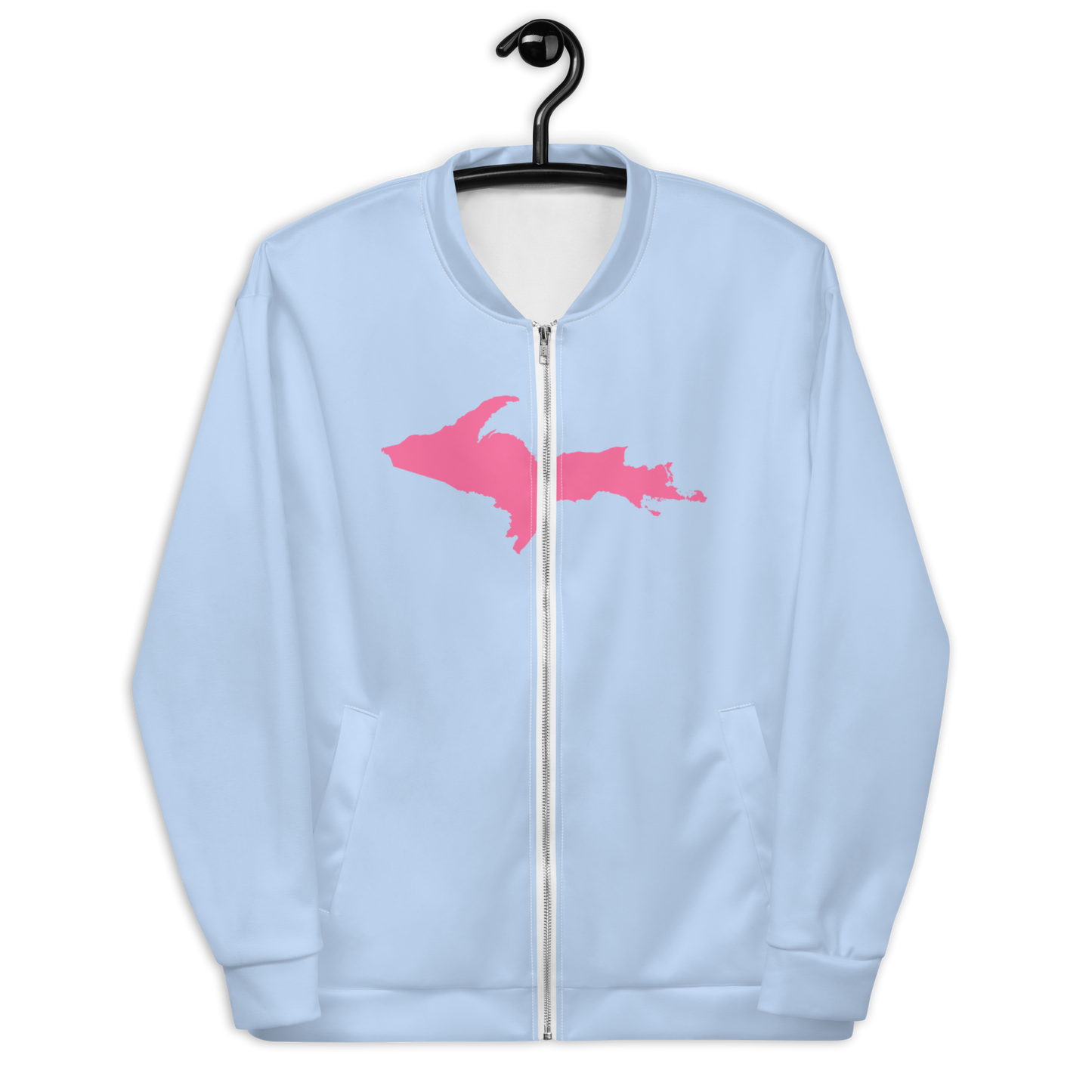 Michigan Upper Peninsula Bomber Jacket (w/ Large Pink UP Outline) | Light Blue