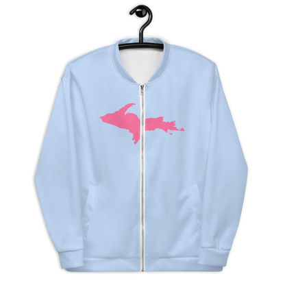 Michigan Upper Peninsula Bomber Jacket (w/ Large Pink UP Outline) | Light Blue