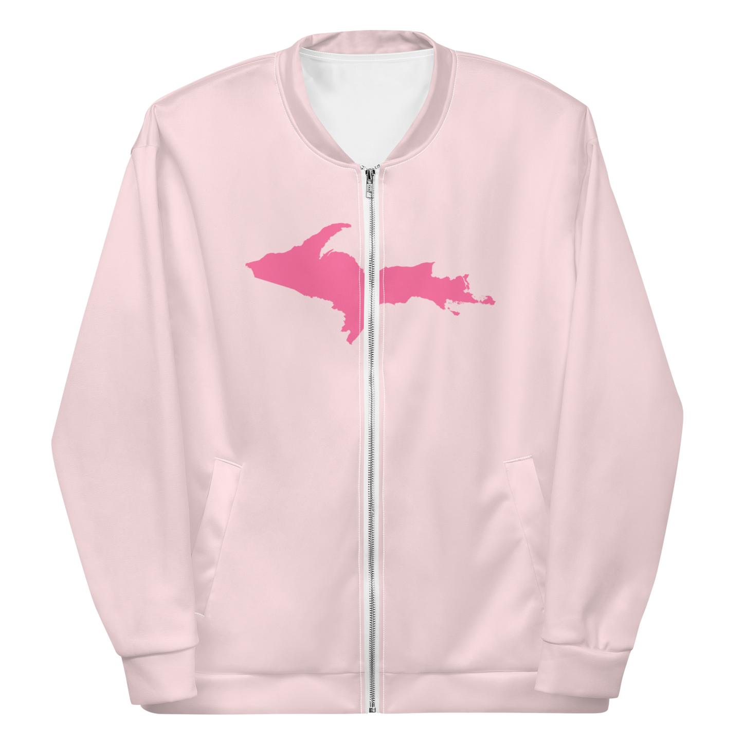 Michigan Upper Peninsula Bomber Jacket (w/ Large Pink UP Outline) | Pale Pink