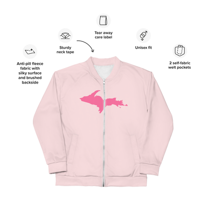 Michigan Upper Peninsula Bomber Jacket (w/ Large Pink UP Outline) | Pale Pink