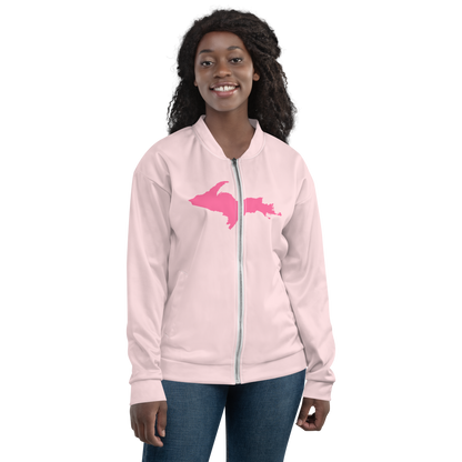 Michigan Upper Peninsula Bomber Jacket (w/ Large Pink UP Outline) | Pale Pink