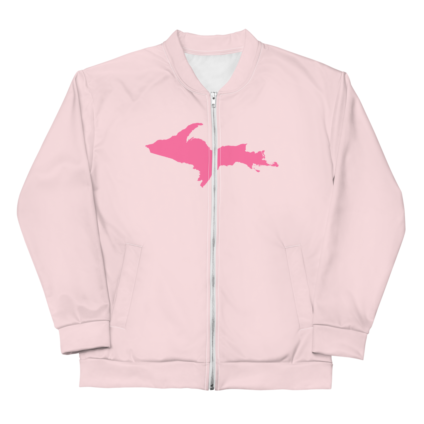 Michigan Upper Peninsula Bomber Jacket (w/ Large Pink UP Outline) | Pale Pink