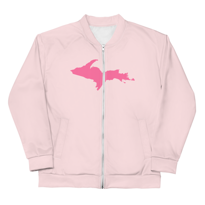 Michigan Upper Peninsula Bomber Jacket (w/ Large Pink UP Outline) | Pale Pink