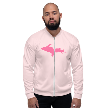 Michigan Upper Peninsula Bomber Jacket (w/ Large Pink UP Outline) | Pale Pink