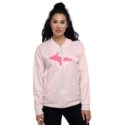 Michigan Upper Peninsula Bomber Jacket (w/ Large Pink UP Outline) | Pale Pink