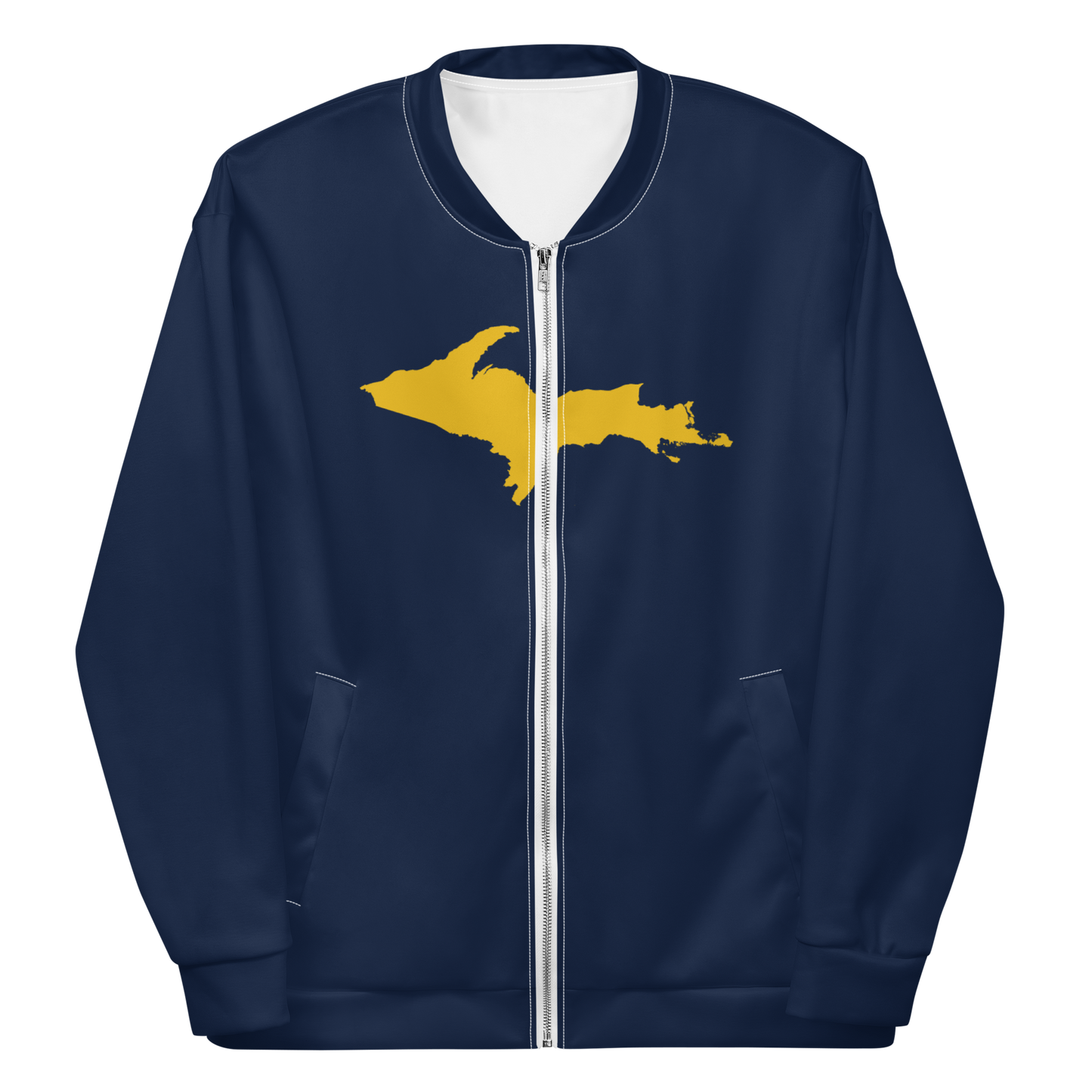 Michigan Upper Peninsula Bomber Jacket (w/ Large Gold UP Outline) | Navy