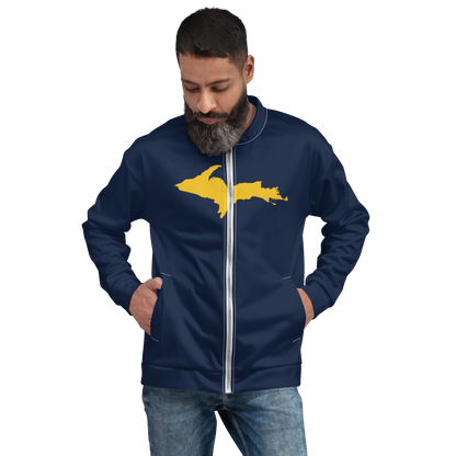 Michigan Upper Peninsula Bomber Jacket (w/ Large Gold UP Outline) | Navy