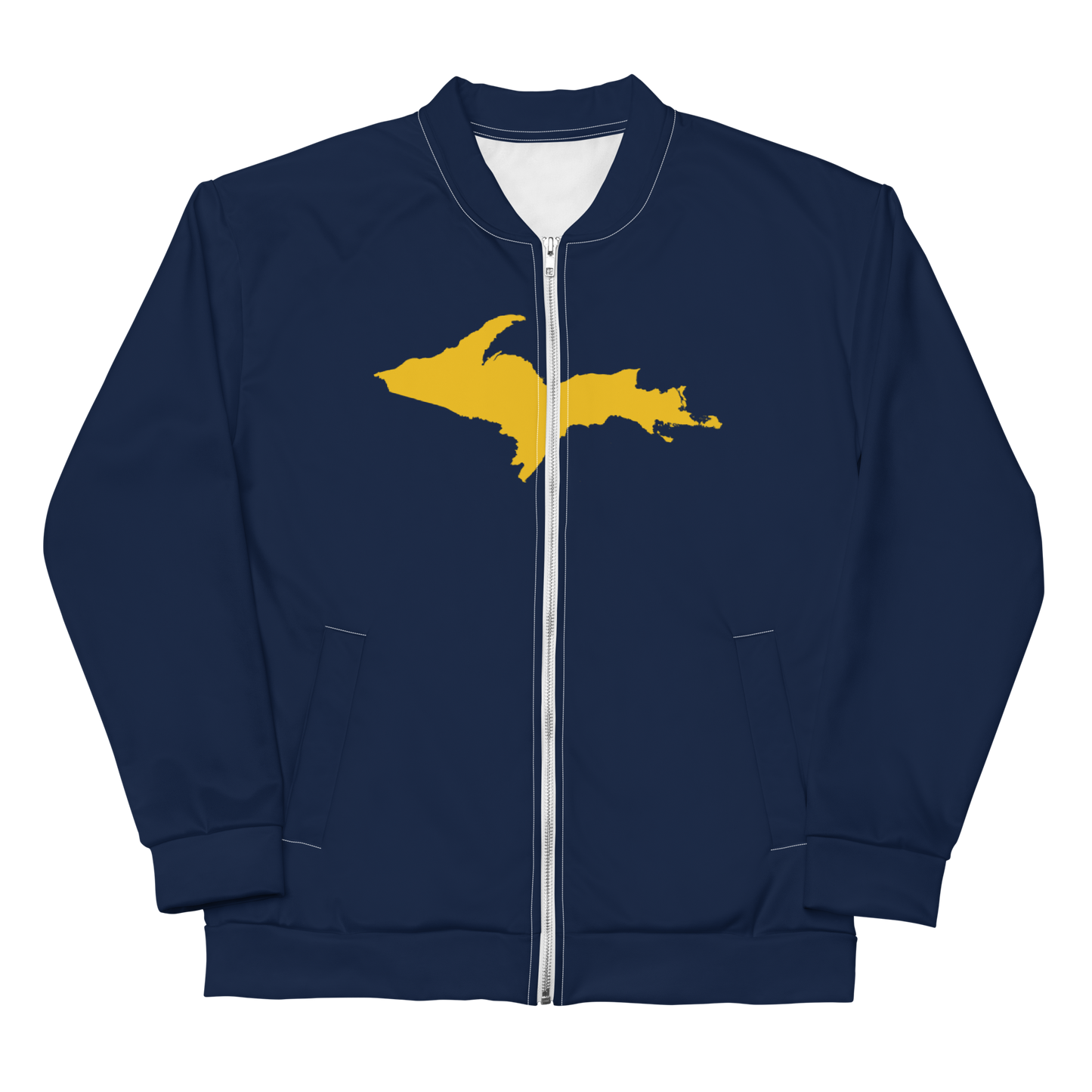 Michigan Upper Peninsula Bomber Jacket (w/ Large Gold UP Outline) | Navy