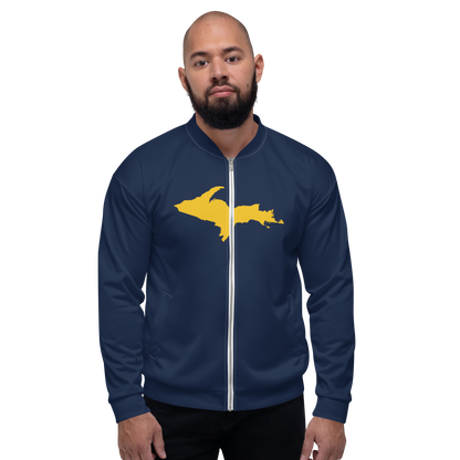 Michigan Upper Peninsula Bomber Jacket (w/ Large Gold UP Outline) | Navy