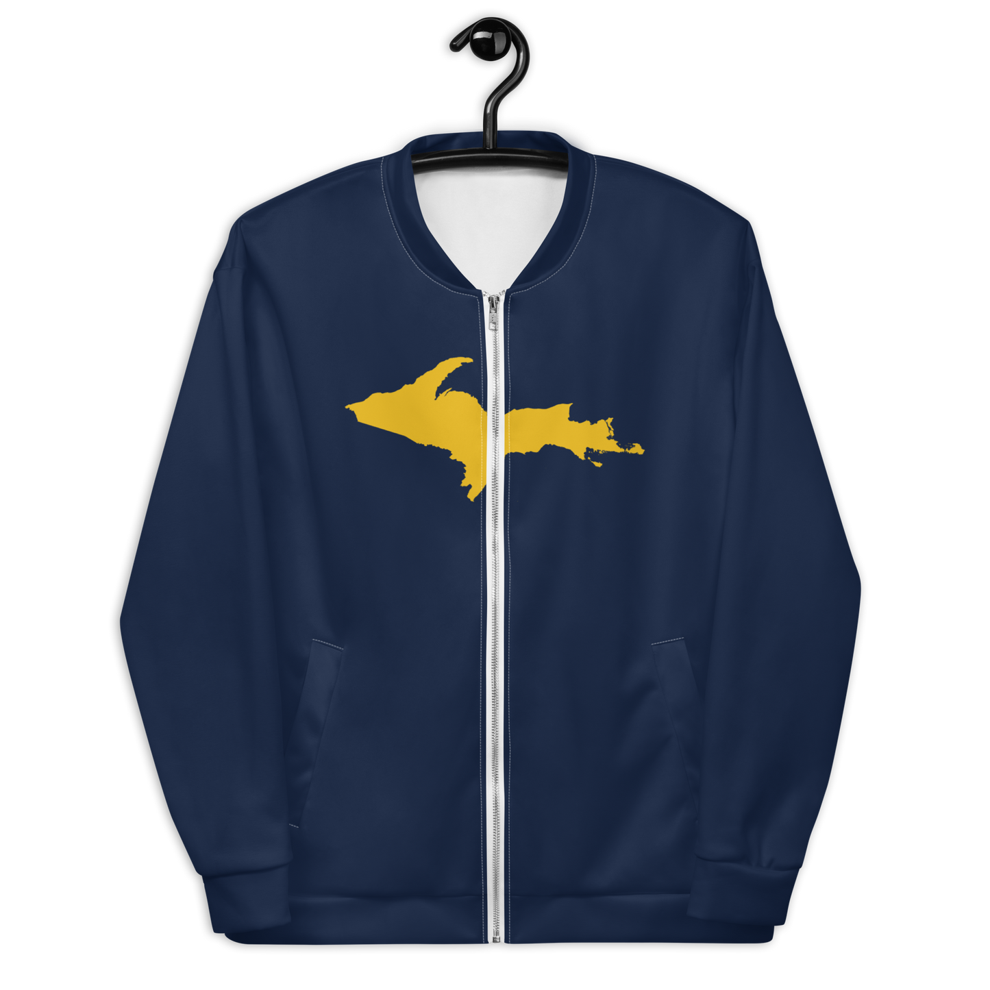 Michigan Upper Peninsula Bomber Jacket (w/ Large Gold UP Outline) | Navy