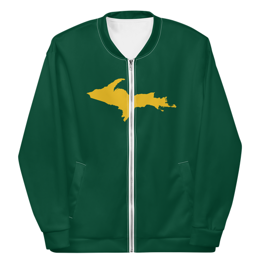 Michigan Upper Peninsula Bomber Jacket (w/ Large Gold UP Outline) | Green