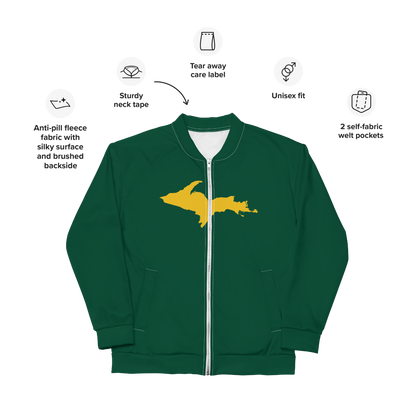 Michigan Upper Peninsula Bomber Jacket (w/ Large Gold UP Outline) | Green