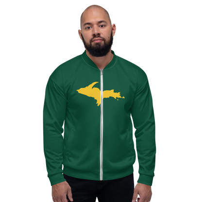 Michigan Upper Peninsula Bomber Jacket (w/ Large Gold UP Outline) | Green