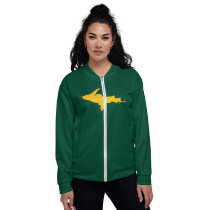 Michigan Upper Peninsula Bomber Jacket (w/ Large Gold UP Outline) | Green