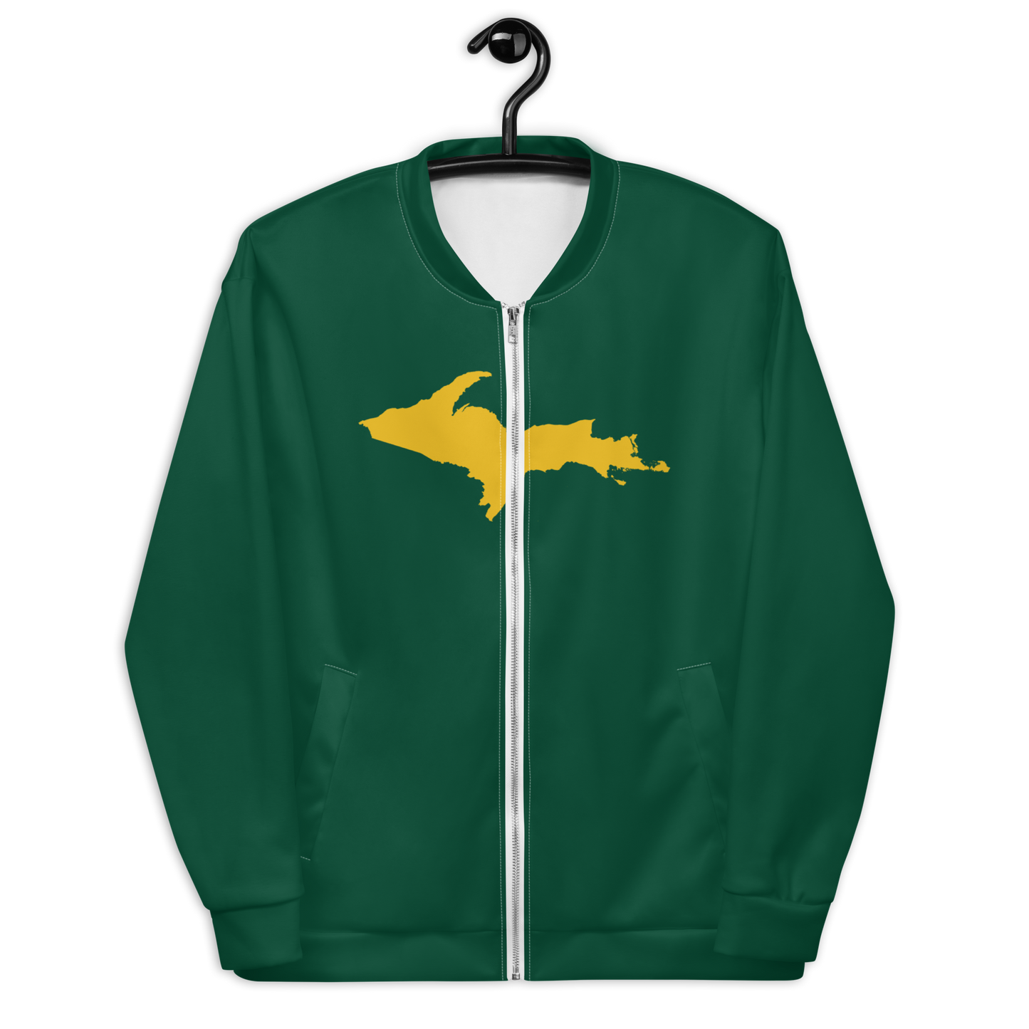 Michigan Upper Peninsula Bomber Jacket (w/ Large Gold UP Outline) | Green