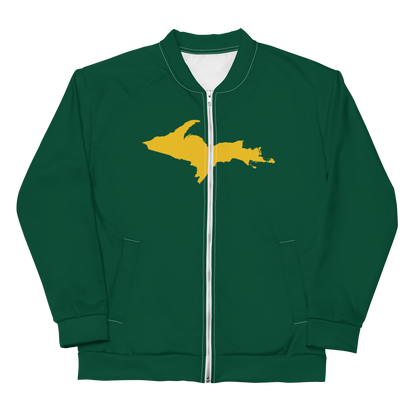 Michigan Upper Peninsula Bomber Jacket (w/ Large Gold UP Outline) | Green