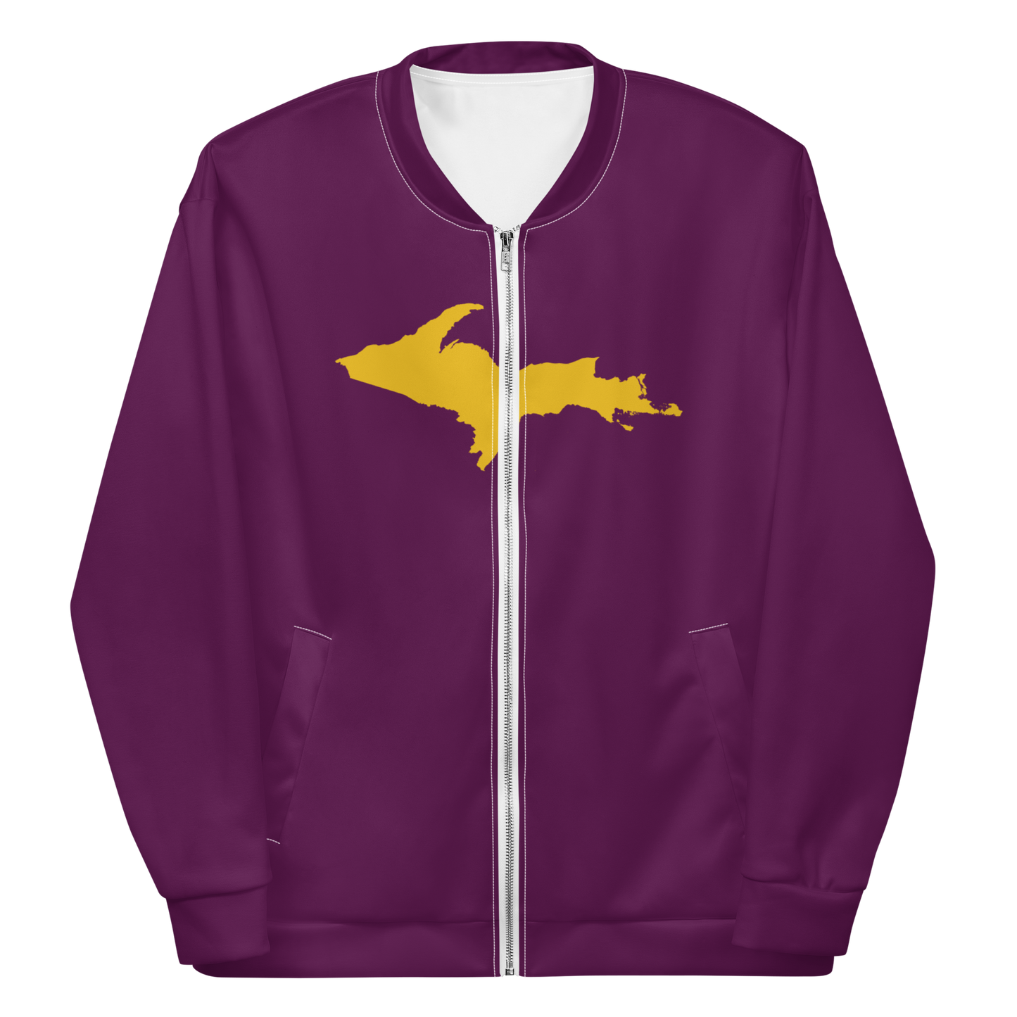 Michigan Upper Peninsula Bomber Jacket (w/ Large Gold UP Outline) | Tyrian Purple