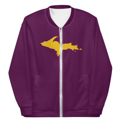 Michigan Upper Peninsula Bomber Jacket (w/ Large Gold UP Outline) | Tyrian Purple