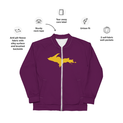 Michigan Upper Peninsula Bomber Jacket (w/ Large Gold UP Outline) | Tyrian Purple