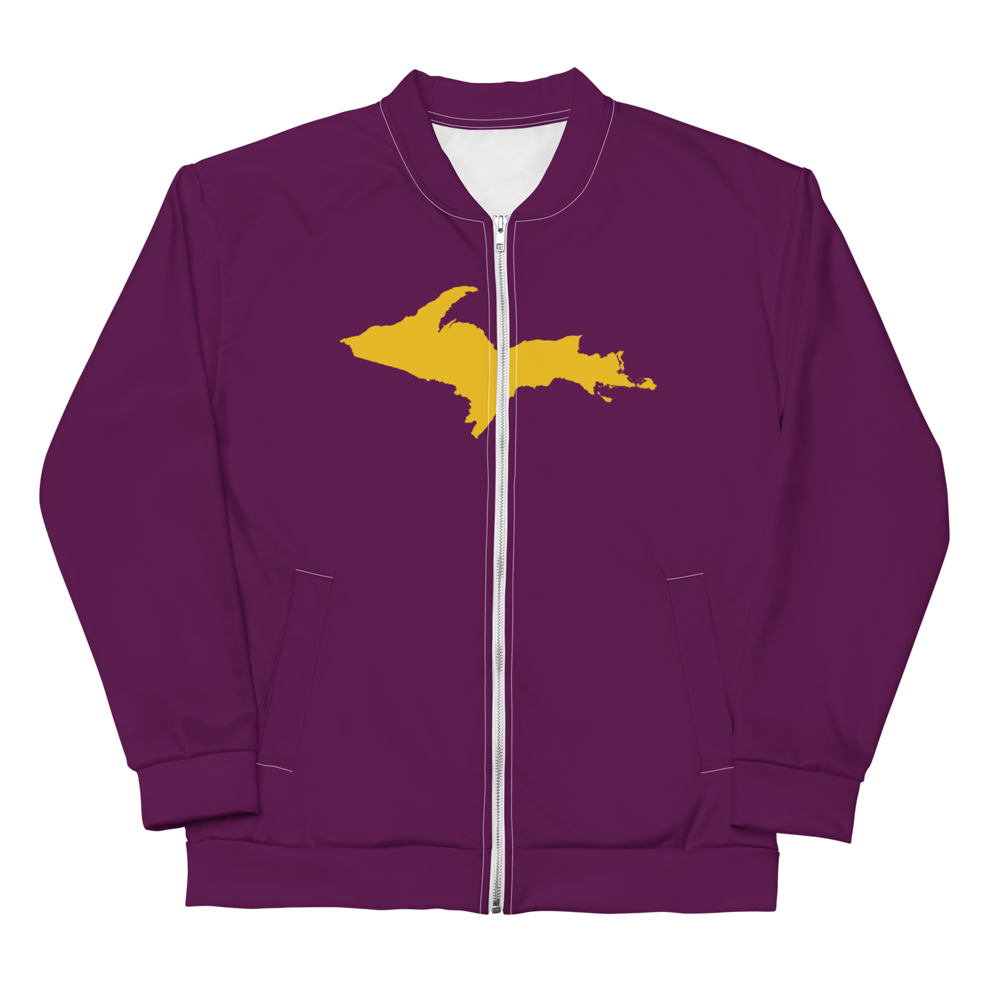 Michigan Upper Peninsula Bomber Jacket (w/ Large Gold UP Outline) | Tyrian Purple