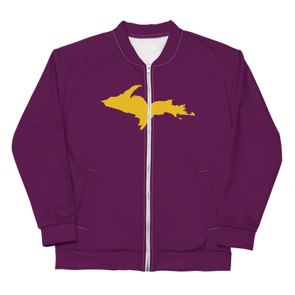 Michigan Upper Peninsula Bomber Jacket (w/ Large Gold UP Outline) | Tyrian Purple