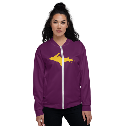 Michigan Upper Peninsula Bomber Jacket (w/ Large Gold UP Outline) | Tyrian Purple