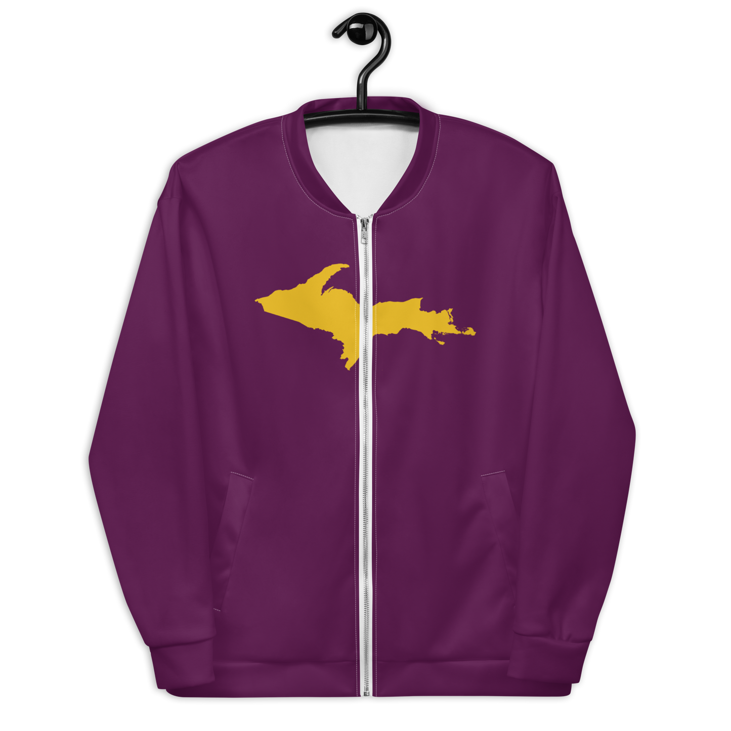 Michigan Upper Peninsula Bomber Jacket (w/ Large Gold UP Outline) | Tyrian Purple