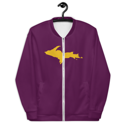 Michigan Upper Peninsula Bomber Jacket (w/ Large Gold UP Outline) | Tyrian Purple