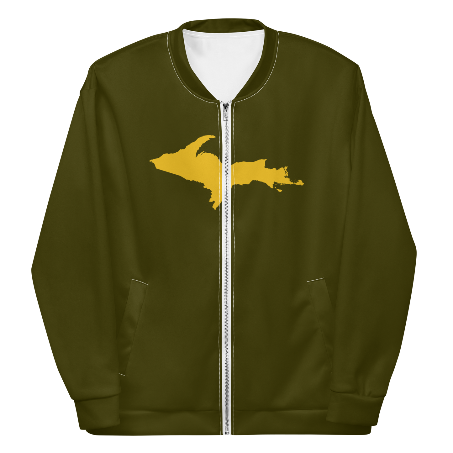 Michigan Upper Peninsula Bomber Jacket (w/ Large Gold UP Outline) | Military Green