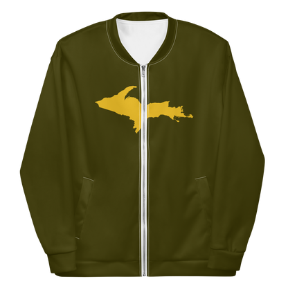 Michigan Upper Peninsula Bomber Jacket (w/ Large Gold UP Outline) | Military Green