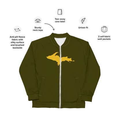 Michigan Upper Peninsula Bomber Jacket (w/ Large Gold UP Outline) | Military Green