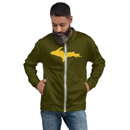 Michigan Upper Peninsula Bomber Jacket (w/ Large Gold UP Outline) | Military Green