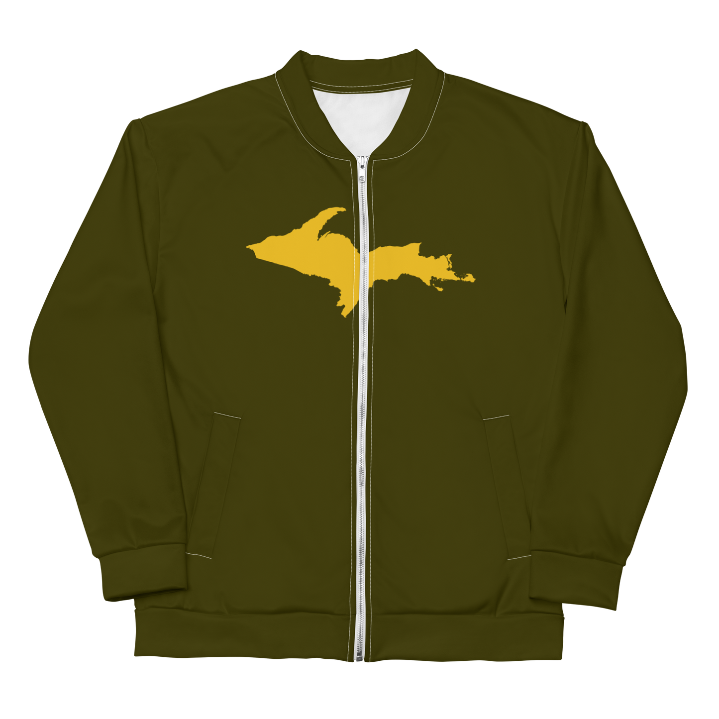 Michigan Upper Peninsula Bomber Jacket (w/ Large Gold UP Outline) | Military Green