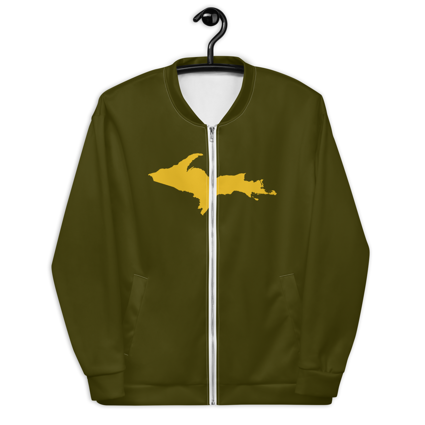 Michigan Upper Peninsula Bomber Jacket (w/ Large Gold UP Outline) | Military Green