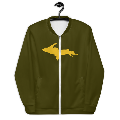 Michigan Upper Peninsula Bomber Jacket (w/ Large Gold UP Outline) | Military Green