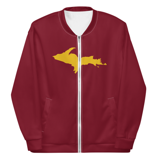 Michigan Upper Peninsula Bomber Jacket (w/ Large Gold UP Outline) | Burgandy