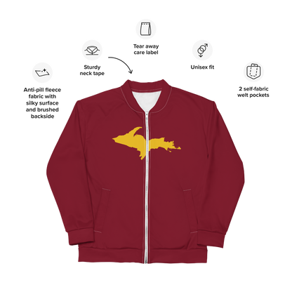 Michigan Upper Peninsula Bomber Jacket (w/ Large Gold UP Outline) | Burgandy