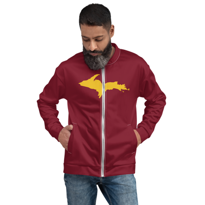 Michigan Upper Peninsula Bomber Jacket (w/ Large Gold UP Outline) | Burgandy