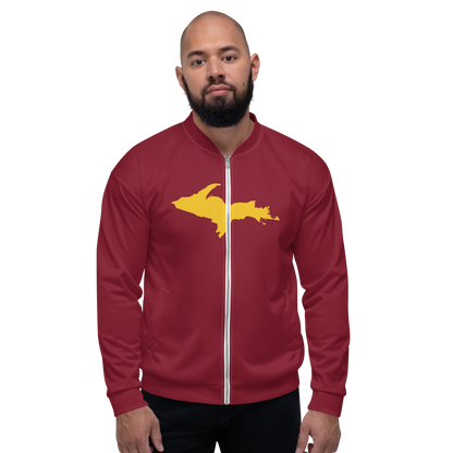 Michigan Upper Peninsula Bomber Jacket (w/ Large Gold UP Outline) | Burgandy