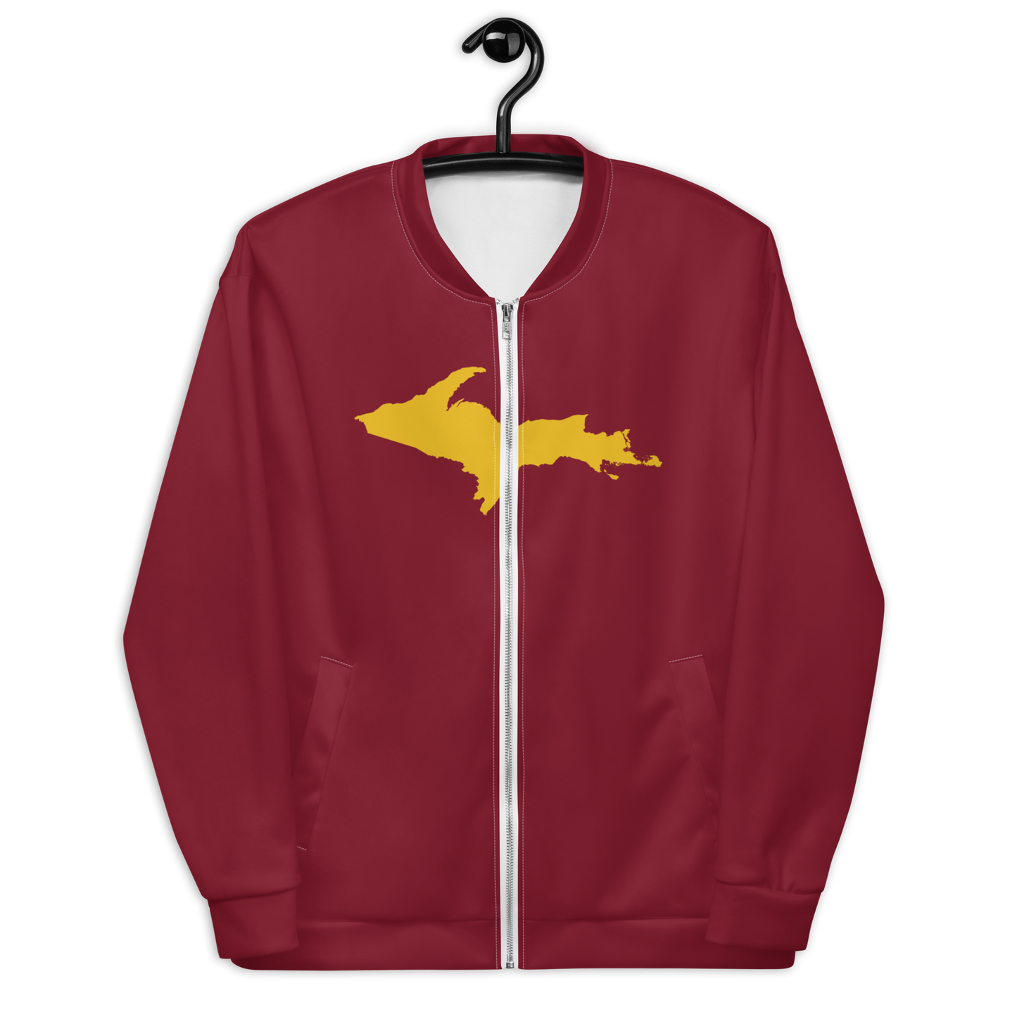 Michigan Upper Peninsula Bomber Jacket (w/ Large Gold UP Outline) | Burgandy