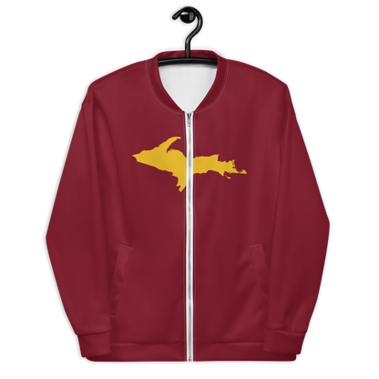 Michigan Upper Peninsula Bomber Jacket (w/ Large Gold UP Outline) | Burgandy