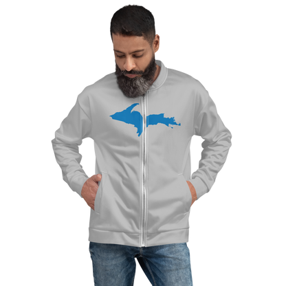 Michigan Upper Peninsula Bomber Jacket (w/ Large Azure UP Outline) | Silver