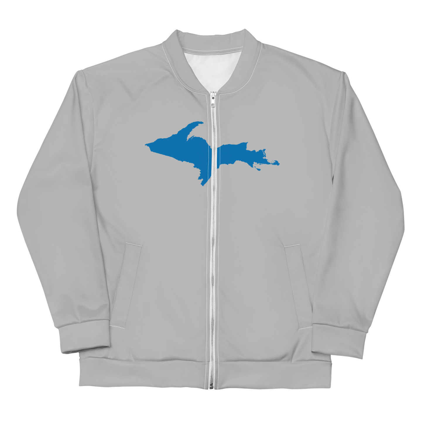 Michigan Upper Peninsula Bomber Jacket (w/ Large Azure UP Outline) | Silver