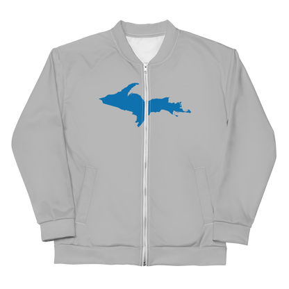 Michigan Upper Peninsula Bomber Jacket (w/ Large Azure UP Outline) | Silver