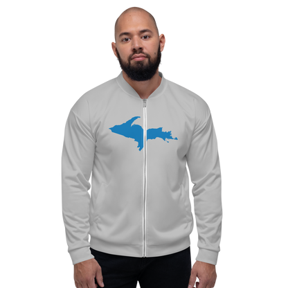 Michigan Upper Peninsula Bomber Jacket (w/ Large Azure UP Outline) | Silver