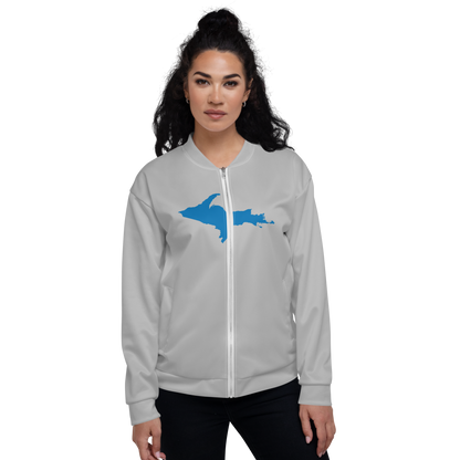 Michigan Upper Peninsula Bomber Jacket (w/ Large Azure UP Outline) | Silver