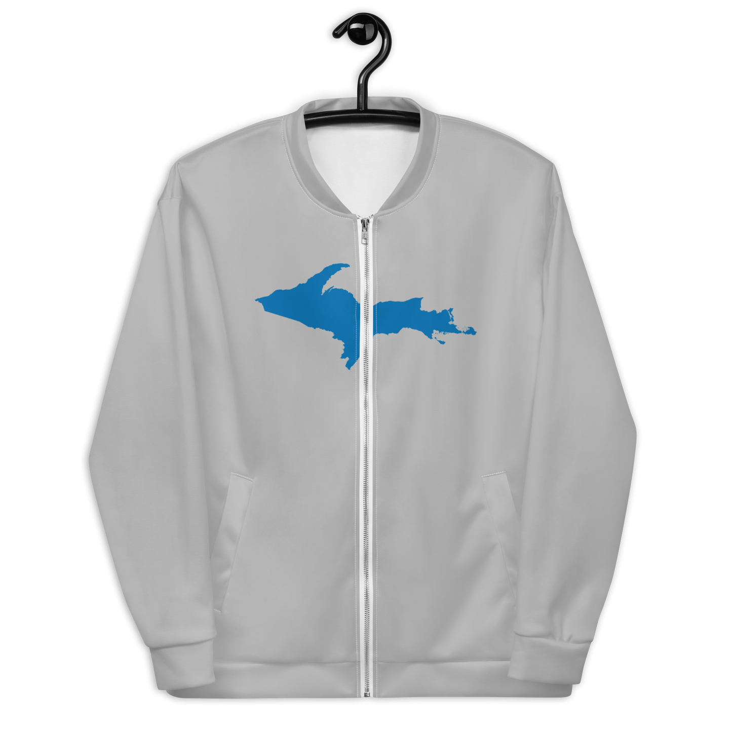 Michigan Upper Peninsula Bomber Jacket (w/ Large Azure UP Outline) | Silver